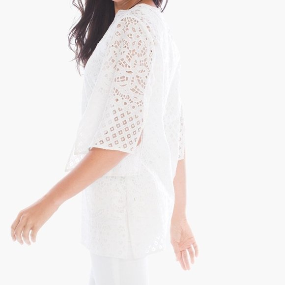 Chicos White Lace Tunic Top Size 2 L Cotton Blend Length 29" Excellent Condition - Picture 3 of 10